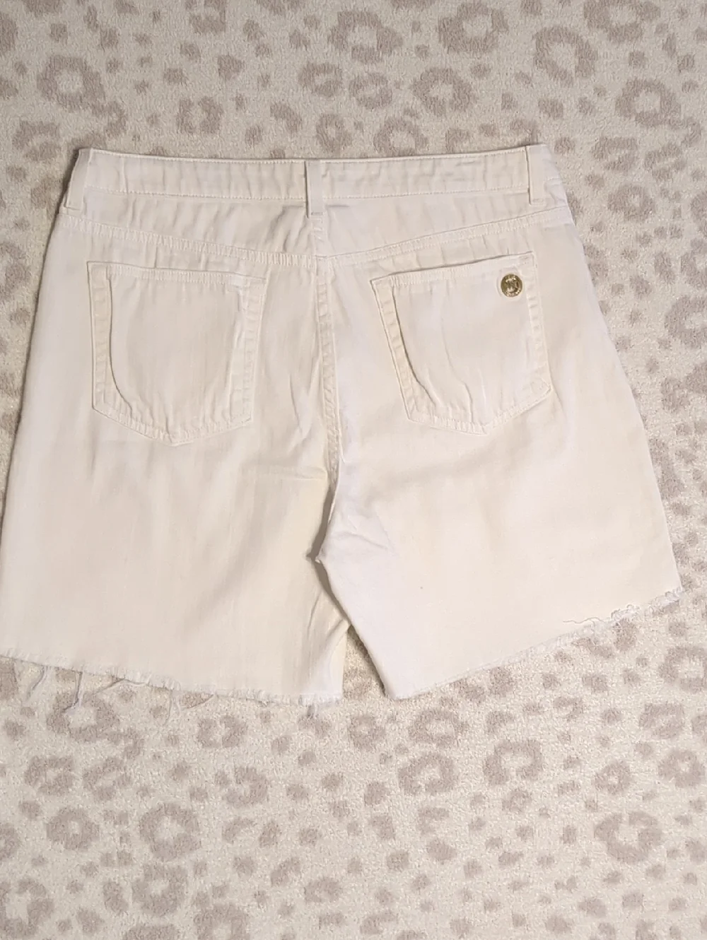 Michael Kors White Denim Shorts Size 12 Cotton Stretch Mid Length Mid Rise Large